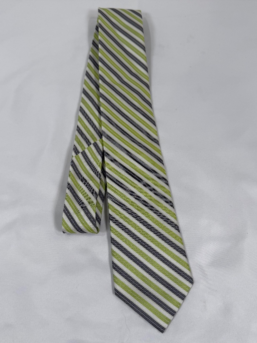 Calvin Klein Silk Green Gray Stripe Designer Tie